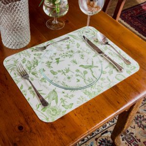 Tovaglietta in materiale plastico riciclabile con fantasia uccellini verde prato