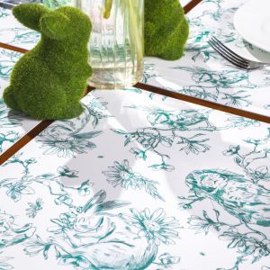Tovaglietta in materiale plastico riciclabile con fantasia conigli verde smeraldo