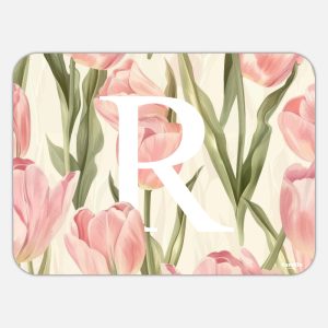Tovaglietta in materiale plastico riciclabile con fantasia tulipani e lettera R