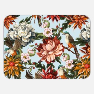 Tovaglietta in materiale plastico riciclabile con fantasia fiori e uccelli d'autunno