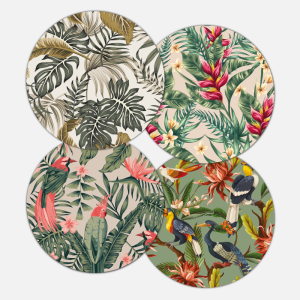 JUNGLE PACK COORDINATO NATURA TUCANI + PAPPAGALLI + MONSTERA + FIORI TROPICALI