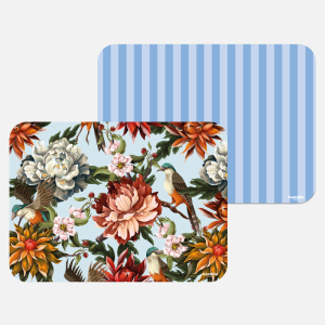 PACK COORDINATO RIGHE AZZURRO POLVERE E CARTA DA ZUCCHERO + FIORI E UCCELLI D'AUTUNNO
